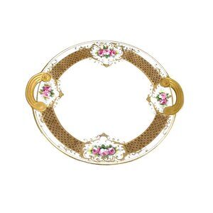 Antique Nipon Hand Painted Porcelain Serving Plate With Gold Accents and Floral